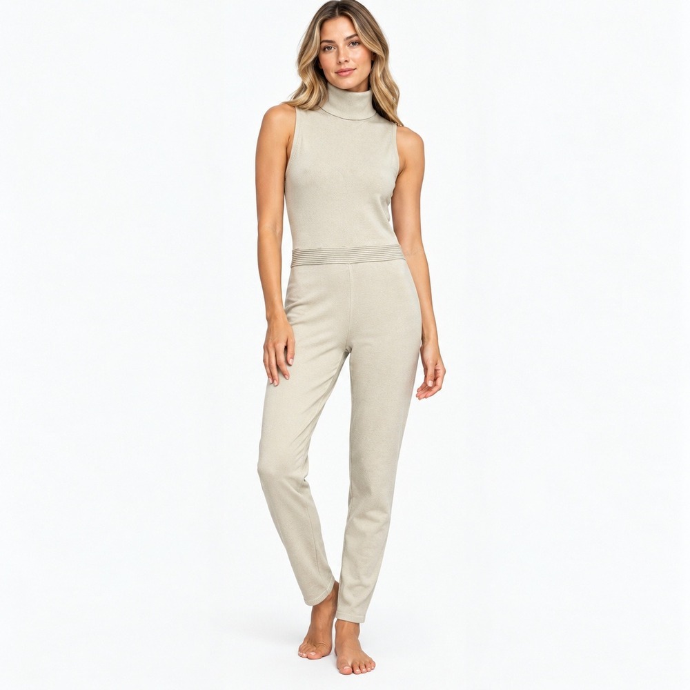 Barneys New York x Forever 21 Beige Mock Neck Sleeveless Jumpsuit Large